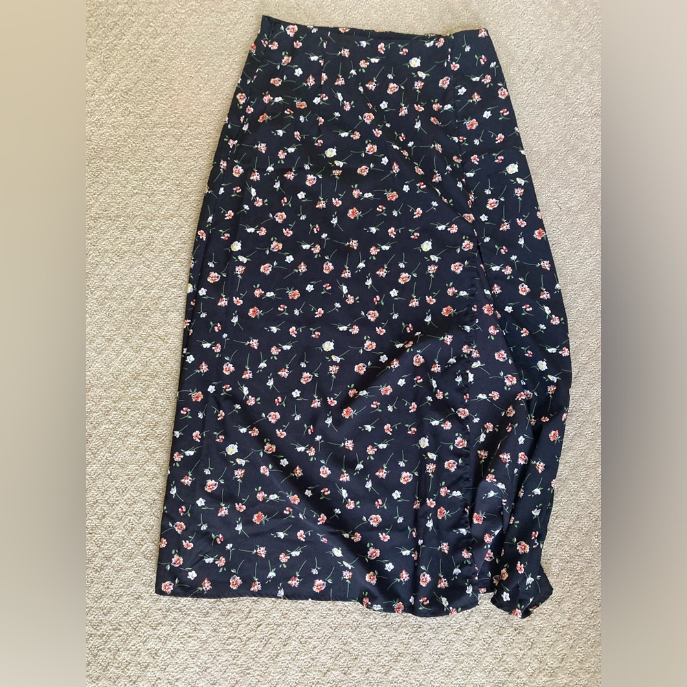 Black Floral Midi skirt with thigh length slit